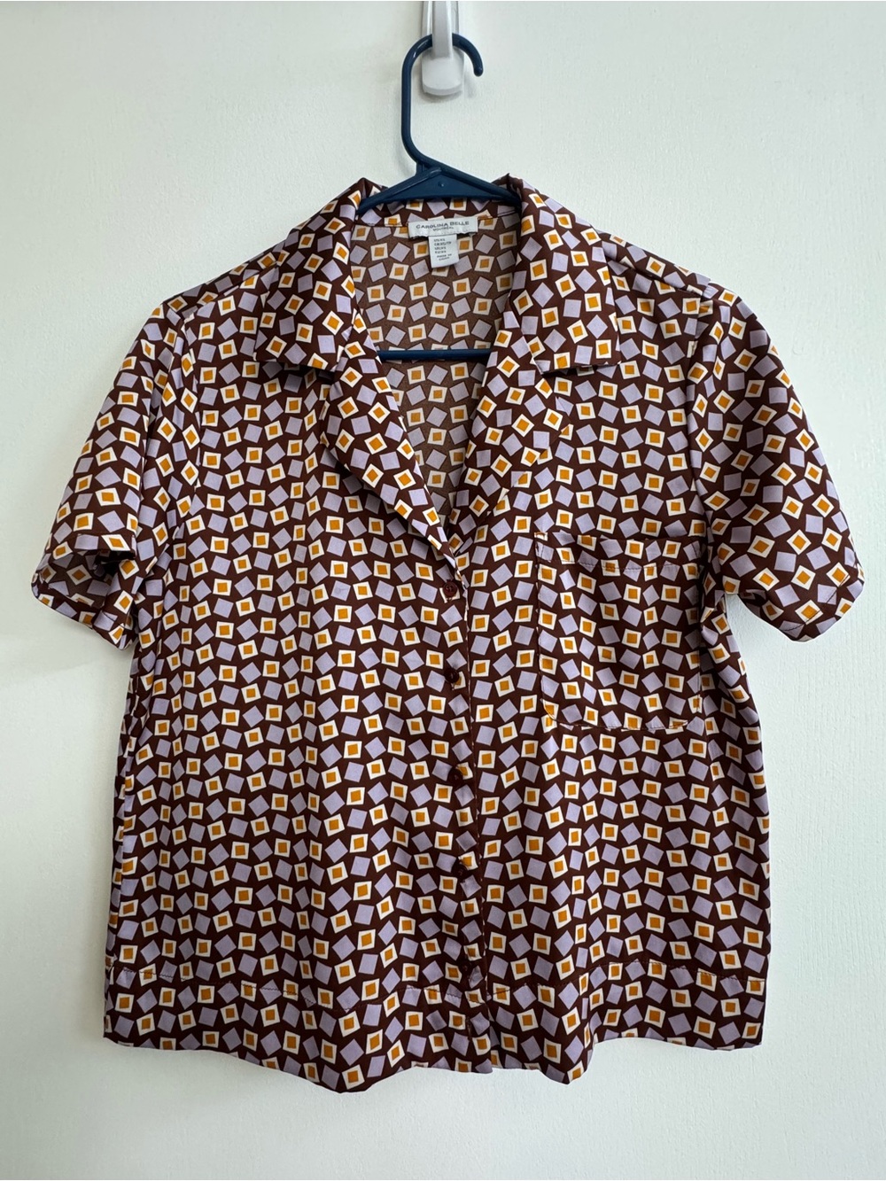 Carolina Belle Geometric Print Short Sleeve Button-Up Shirt